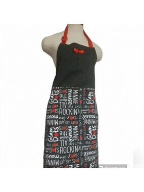 Disney MINNIE MOUSE graphic APRON 100% Cotton red black bowtie Adult Medium